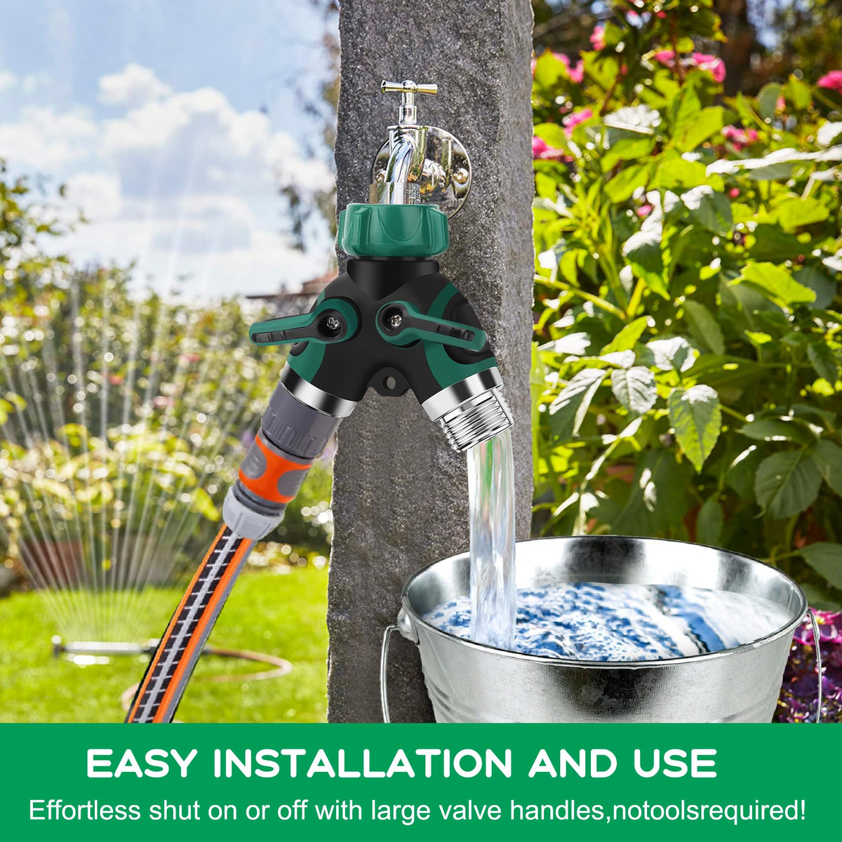 LANPOWAE faucet splitter with comfort rubber grip for easy flow control.