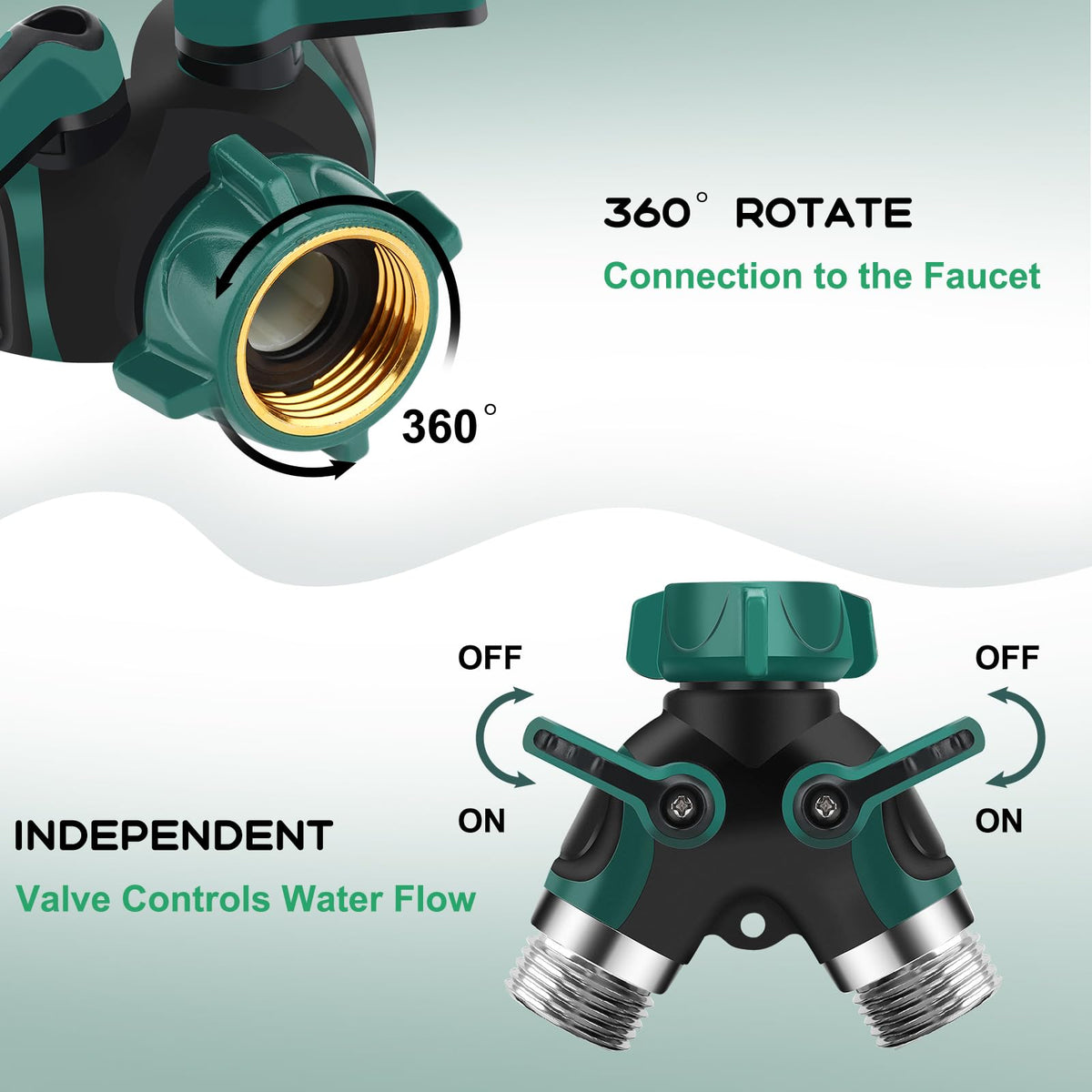 Independent valves adjust water flow at each outlet for precise watering.
