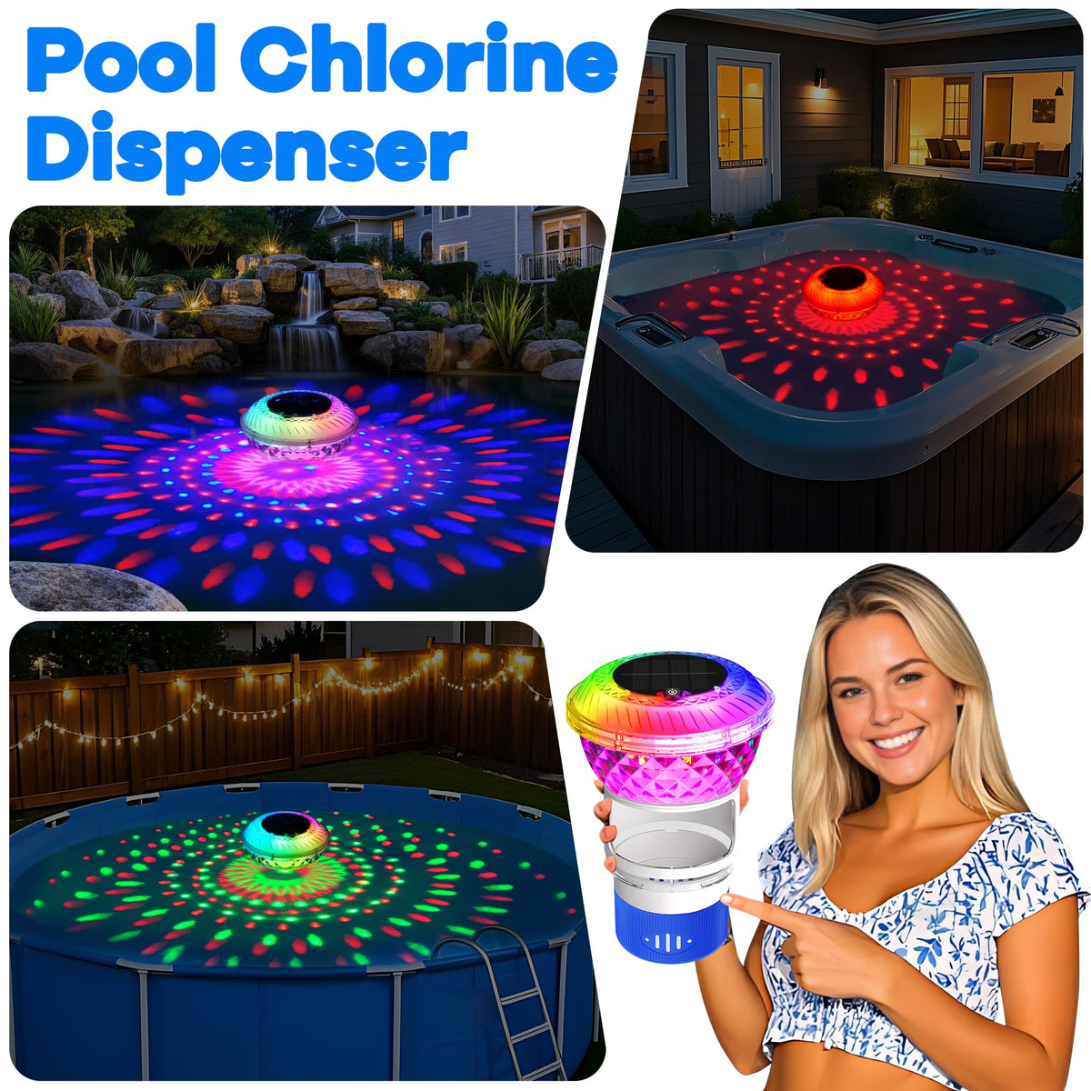 LanSuper versatile floater for pools, hot tubs, ponds, and courtyards.
