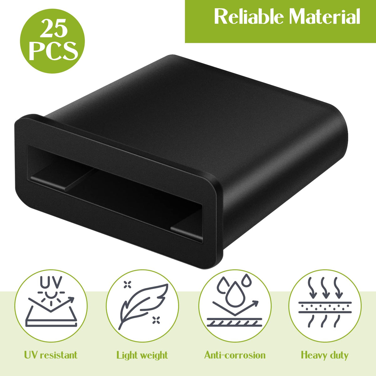 Lanties black plastic row end demonstrates durability for outdoor use.
