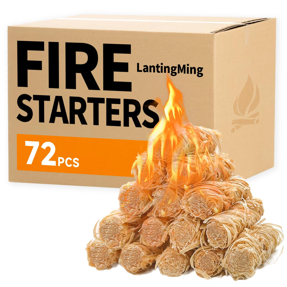 LantingMing 72-piece fire starter pack shot for quick ignition in fireplaces and grills.