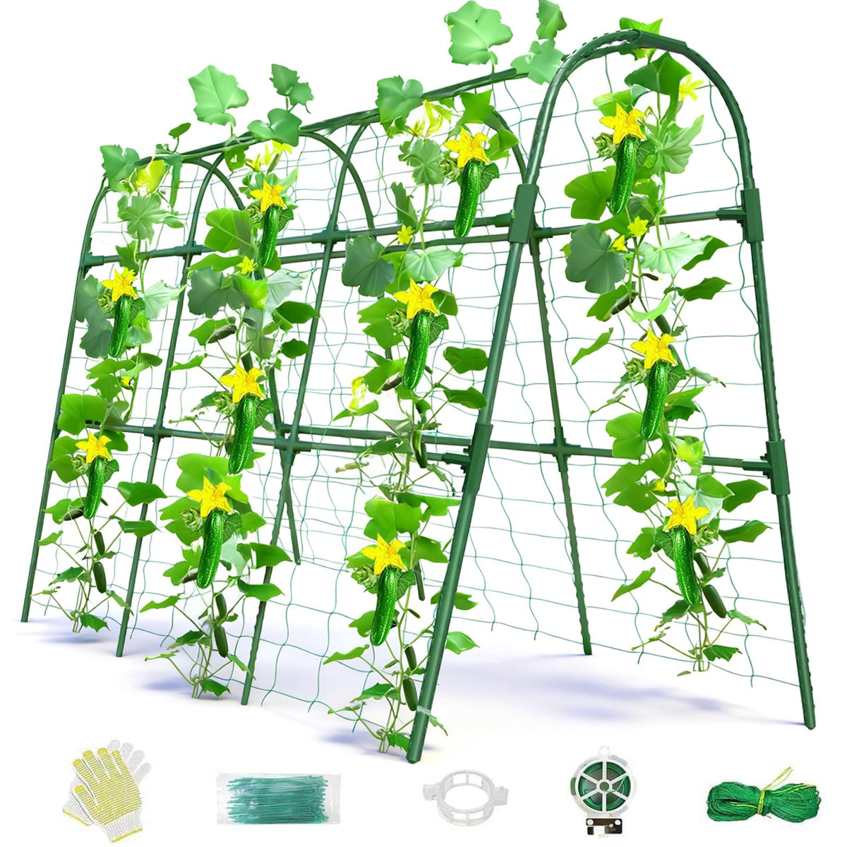 Laodier cucumber trellis for raised beds provides sturdy arch support for cucumbers.