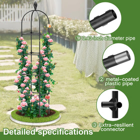 Laodier obelisk detaches for compact seasonal storage in shed or garage.