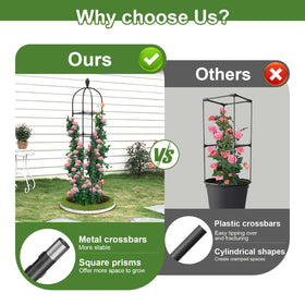 Laodier trellis with rustproof metal-coated pipe withstands outdoor conditions.