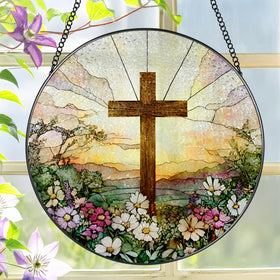 Laoweiki 8-inch stained glass cross decor brightens windows with radiant color for faith-inspired spaces