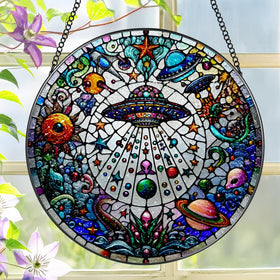 LAOWEIKI 8-inch wavy stained glass panel catching sunlight with vibrant colors