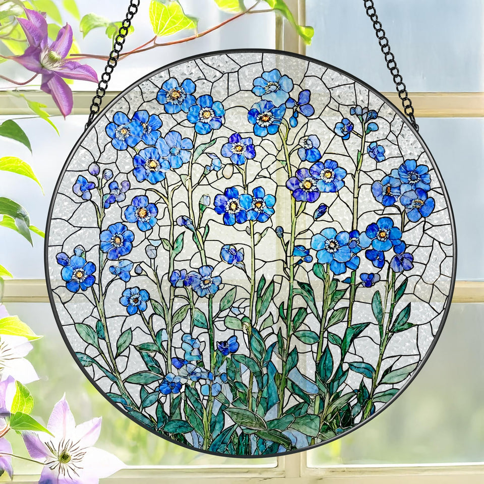 LAOWEIKI Forget Me Not 8-Inch Suncatcher gleams with color in sunlight
