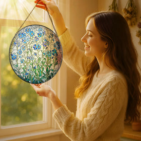 LAOWEIKI Forget Me Not 8-Inch Suncatcher adds warm color to sunlit windows