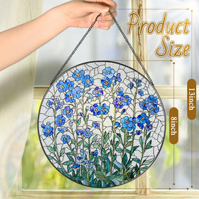 LAOWEIKI Forget Me Not glass suncatcher hangs with window suction hook