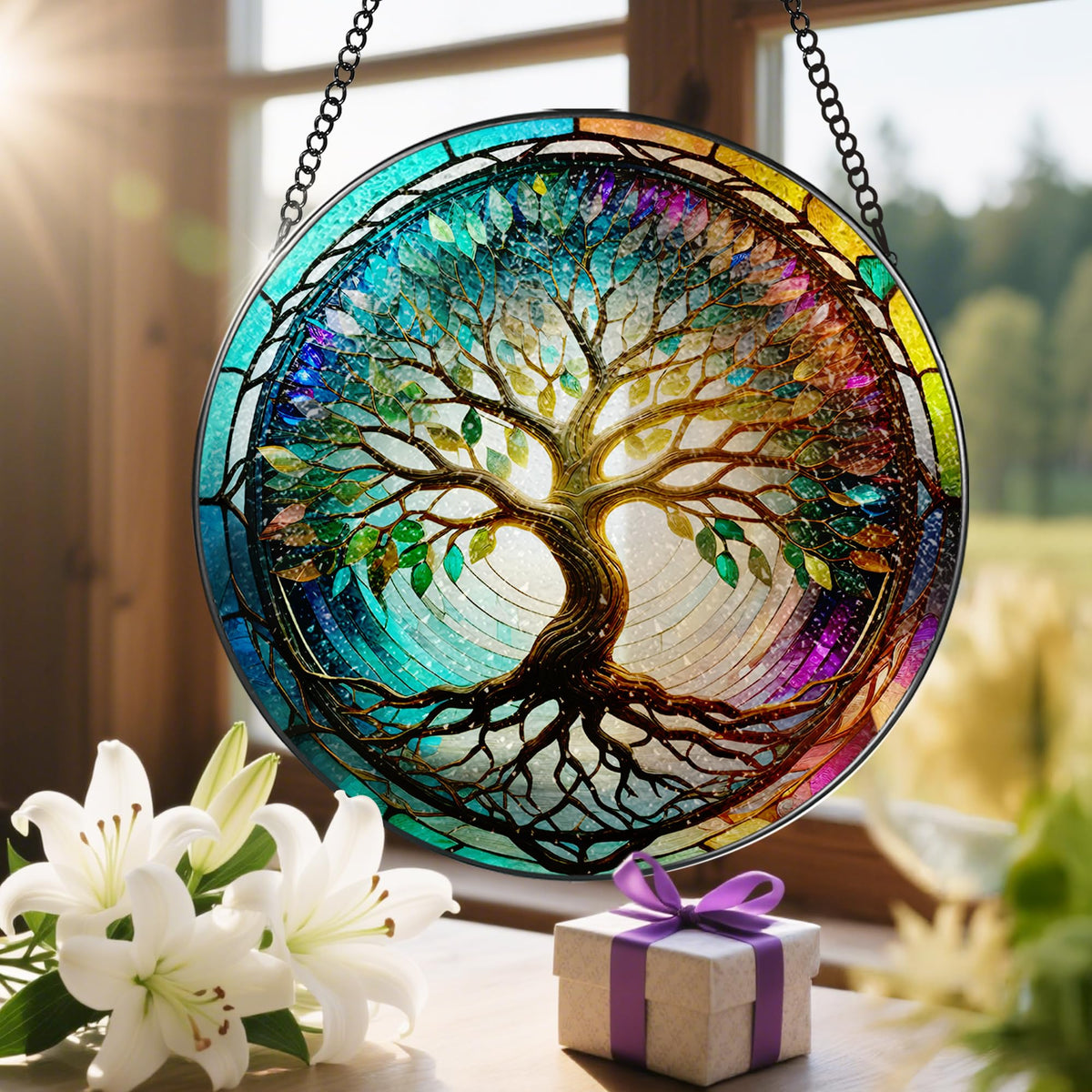 LAOWEIKI gift-ready stained glass suncatcher packaging, ready for gifting.