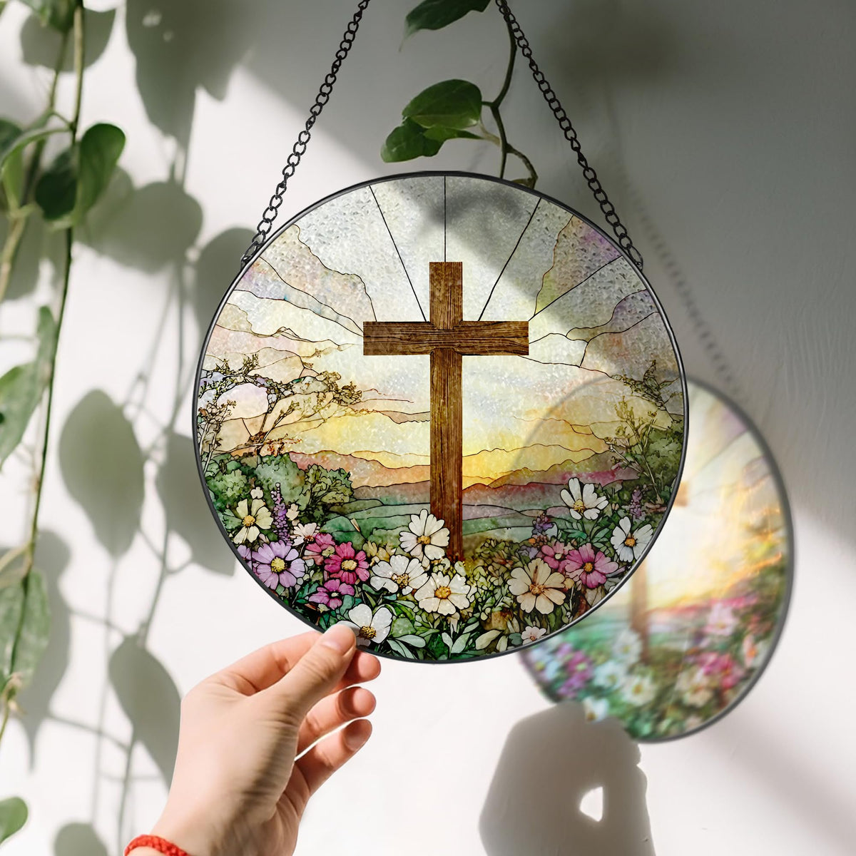 Laoweiki sunlit glow through windows highlights vibrant stained glass in natural light