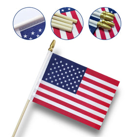 Lapogy patriotic flags on sticks brighten Fourth of July parades and porch borders.