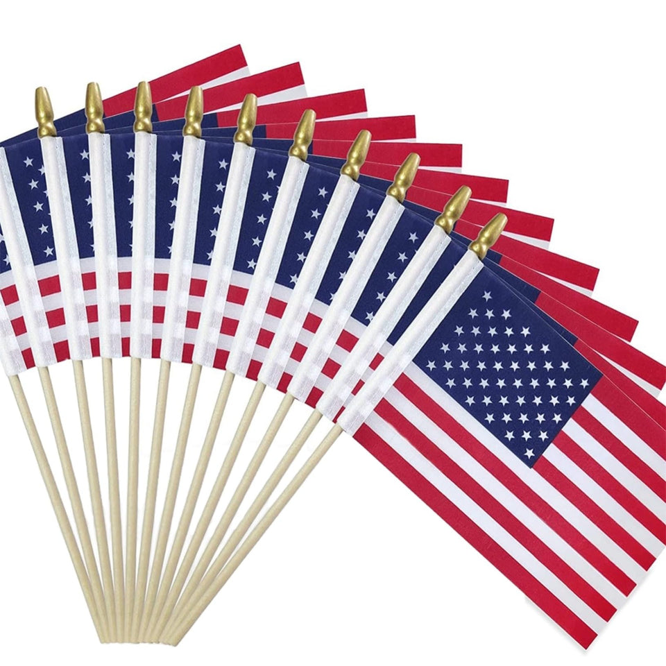 Lapogy small American flags on sticks for outdoor display and patriotic yard decor.