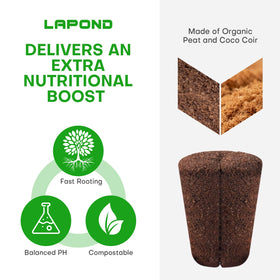 LAPOND organic peat coco coir plug boosts moisture retention for roots.
