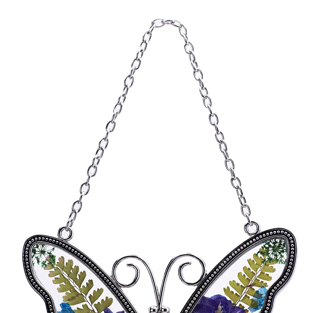 Laraine butterfly suncatcher features a metal heart engraving for grandma.