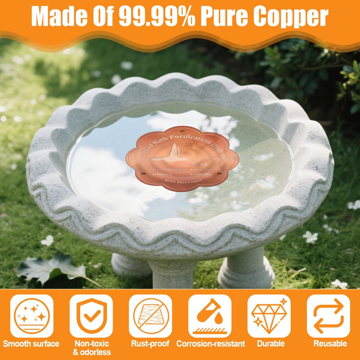 Larbeti purification disk uses 99.99% copper to form cleansing ions.