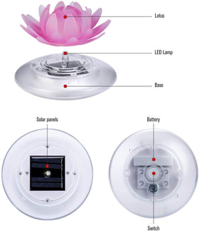 Larekook lotus color-changing LED floats, adding dynamic pond color.