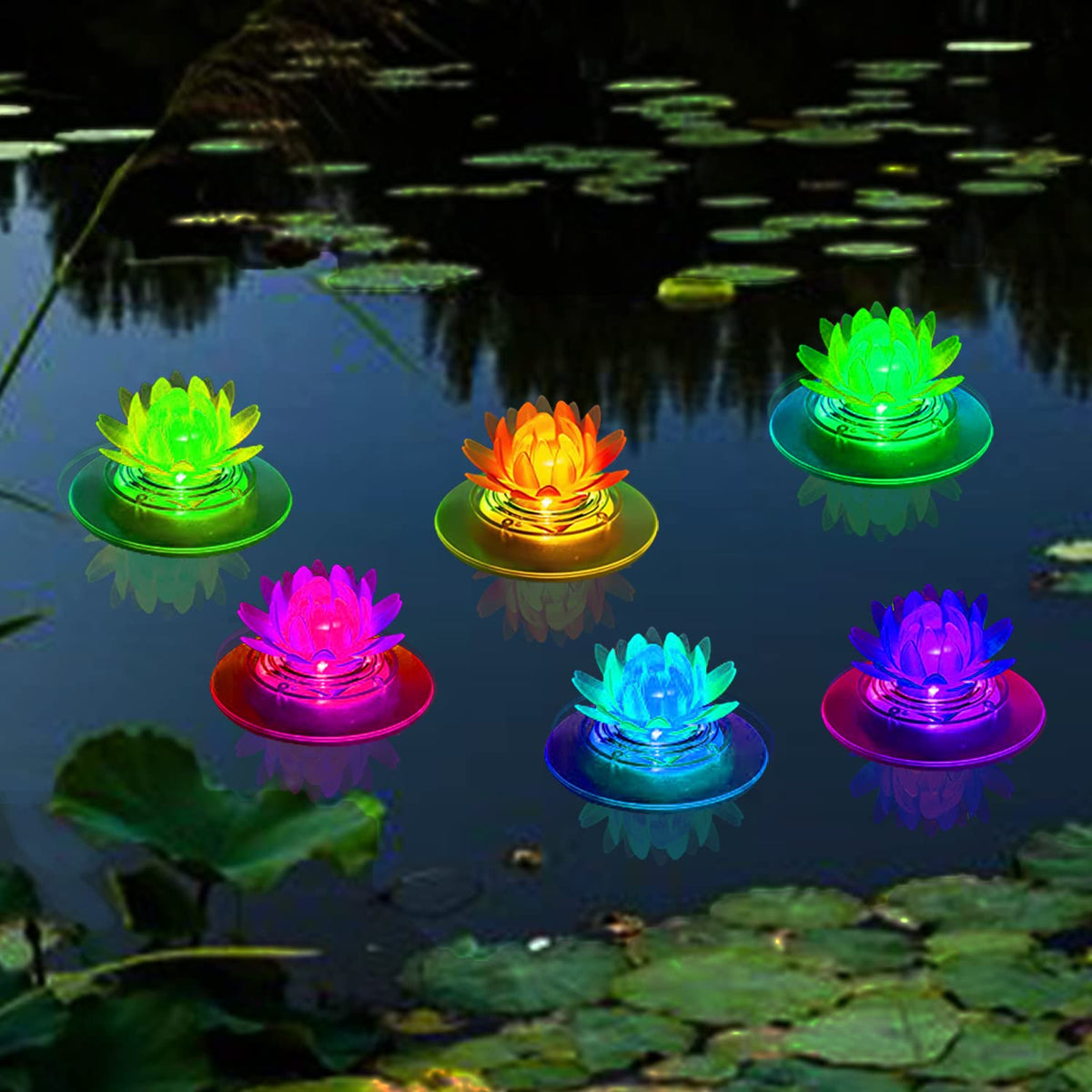 Larekook solar lotus pool light floating for ambient night decor.