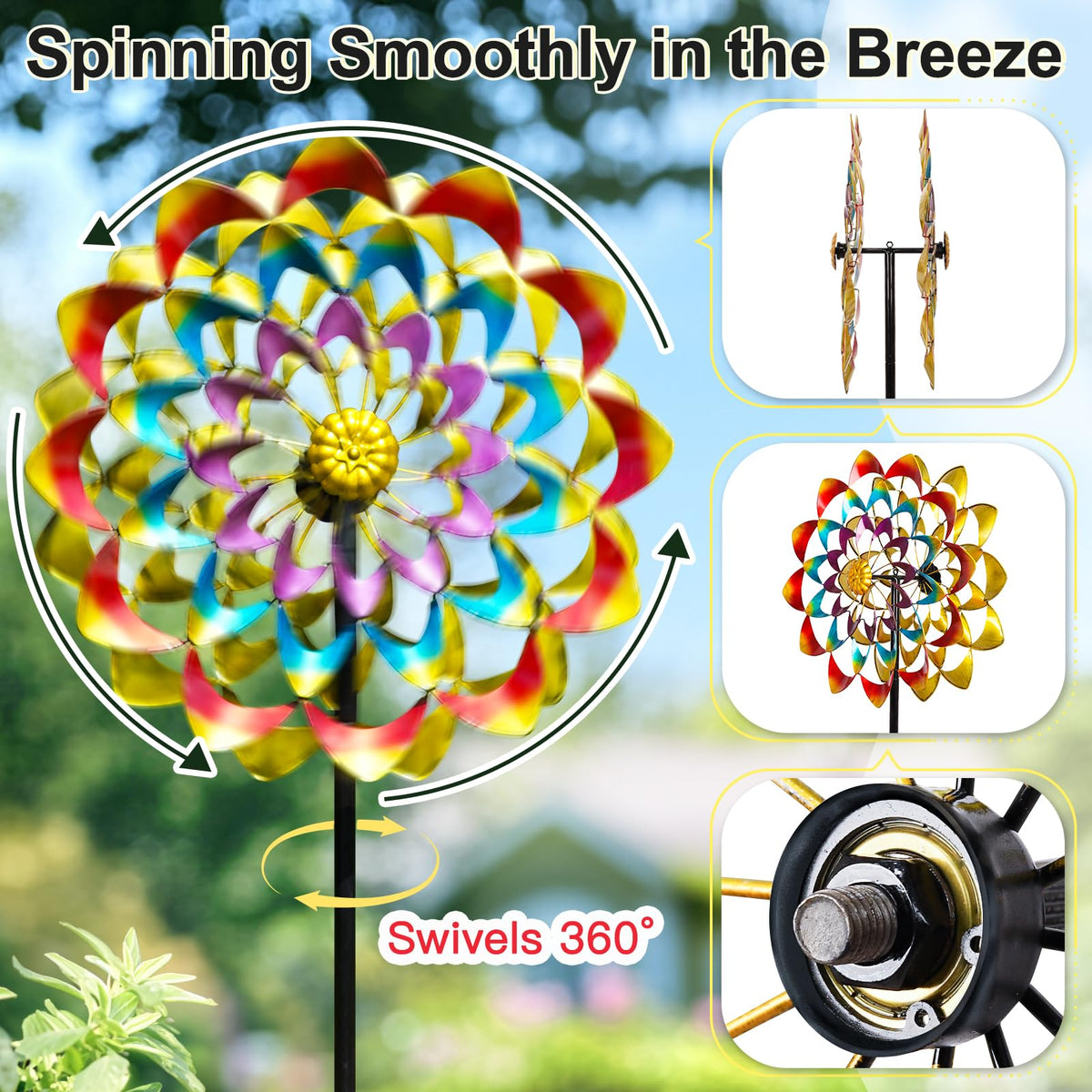 Lariander 24-inch blade spinner offers bold ornamental presence in any garden.