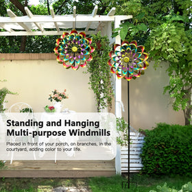 Lariander wind spinner at 84-inch height creates dramatic yard focal point.