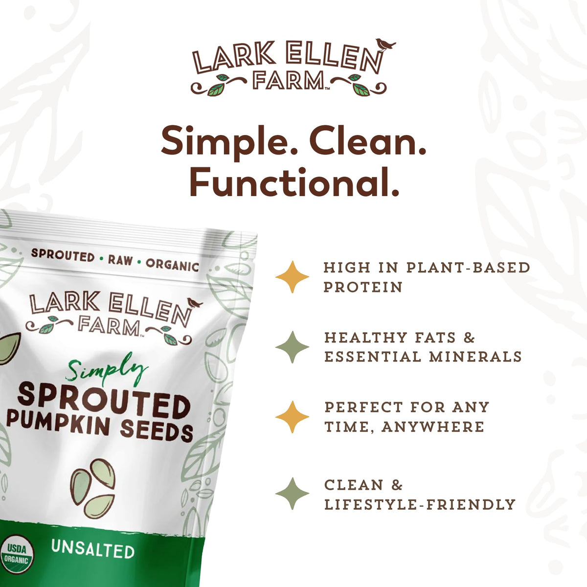 Lark Ellen Farm sprouted pumpkin seeds added to baked goods for nuttiness.