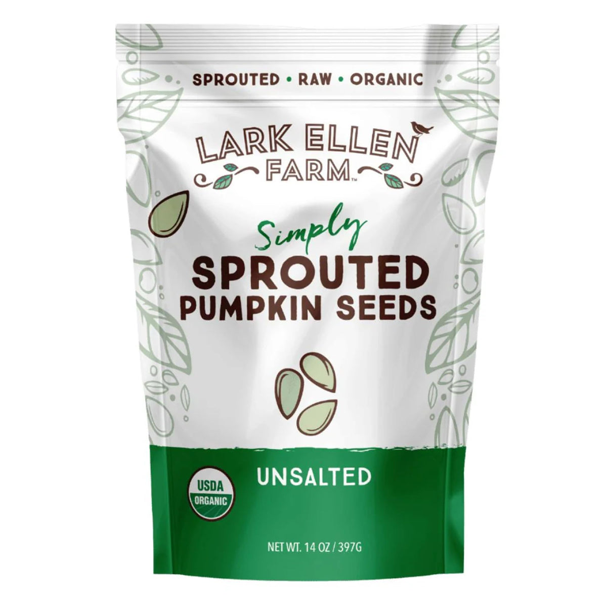 Lark Ellen Farm sprouted pumpkin seeds raw unsalted, ideal for quick nutrition.