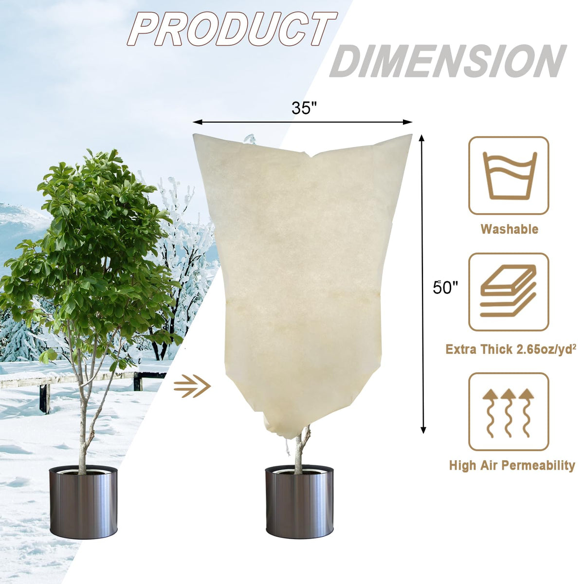 LARNORJE frost-protection bag with zipper for quick on/off and protection.