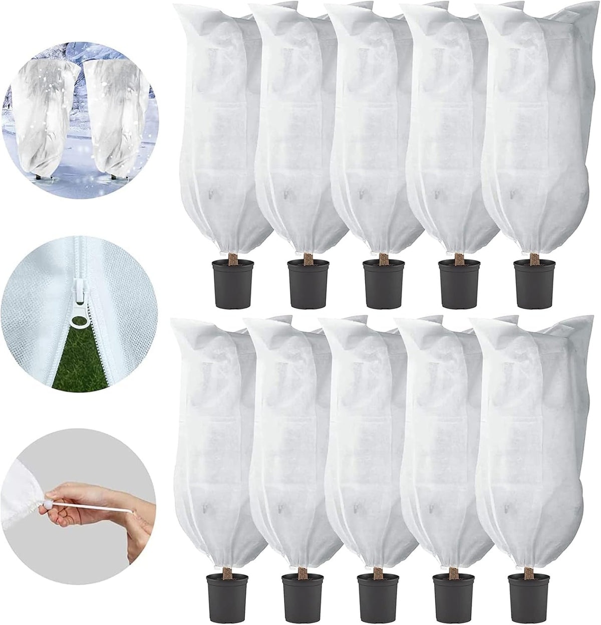 LARNORJE plant cover 35x50 with drawstring and zipper for secure frost protection