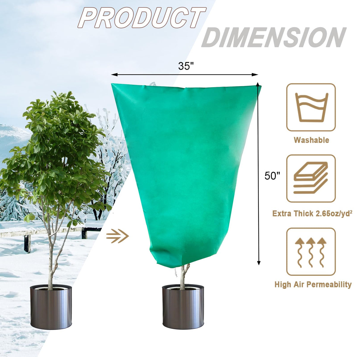 LARNORJE plant covers drawstring bottom view shows wind-tight secure fit.