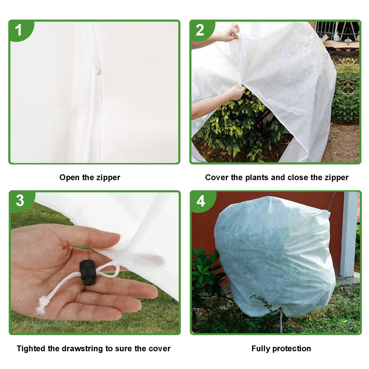 LARNORJE zippered cover allows easy on-off without damaging plants