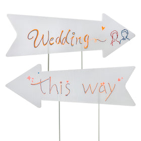 LARREEDE easy install arrow sign slides onto stakes quickly.