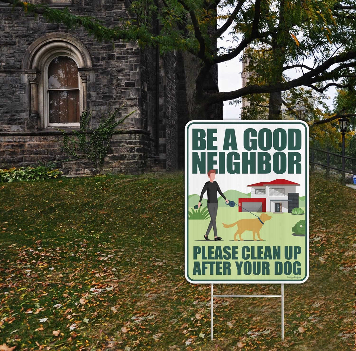 LARREEDE weatherproof corrugated plastic sign keeps up with daily yard use.