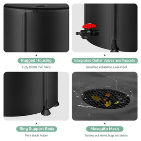 Laspeiraux collapsible rain barrel faucet area showing integrated faucet for simple watering.