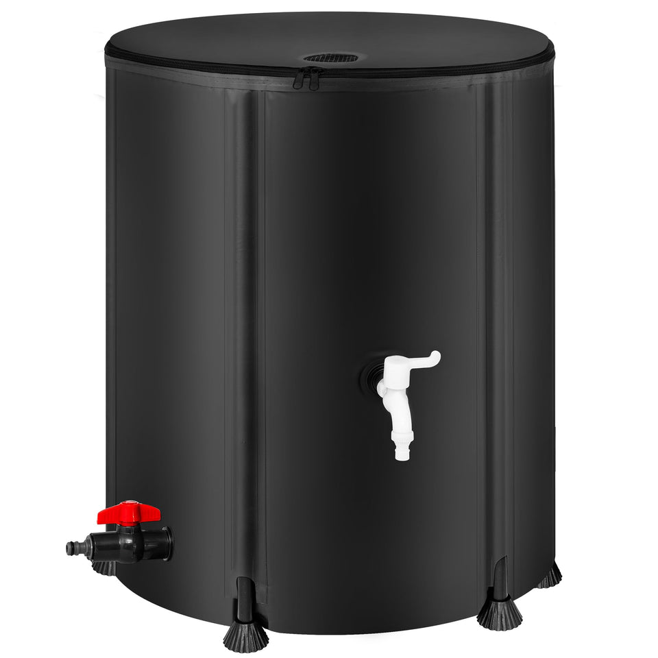 Laspeiraux collapsible rain barrel front view with easy water capture for gardens.