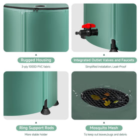 Laspeiraux collapsible rain barrel mesh top filters debris for cleaner water