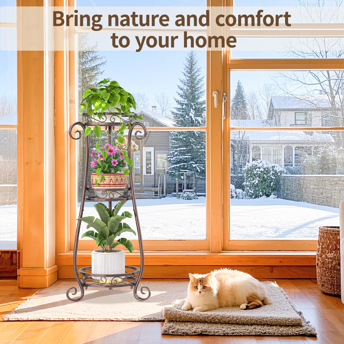 LASZOLA plant stand corner view highlights sturdy frame for large planters
