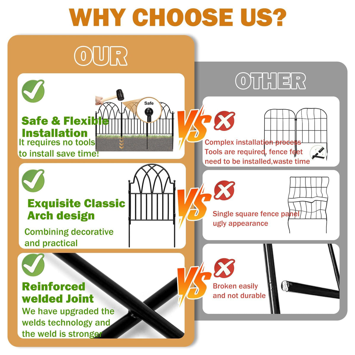 LATIHUUM arch-design fence with black finish enhances garden aesthetics.