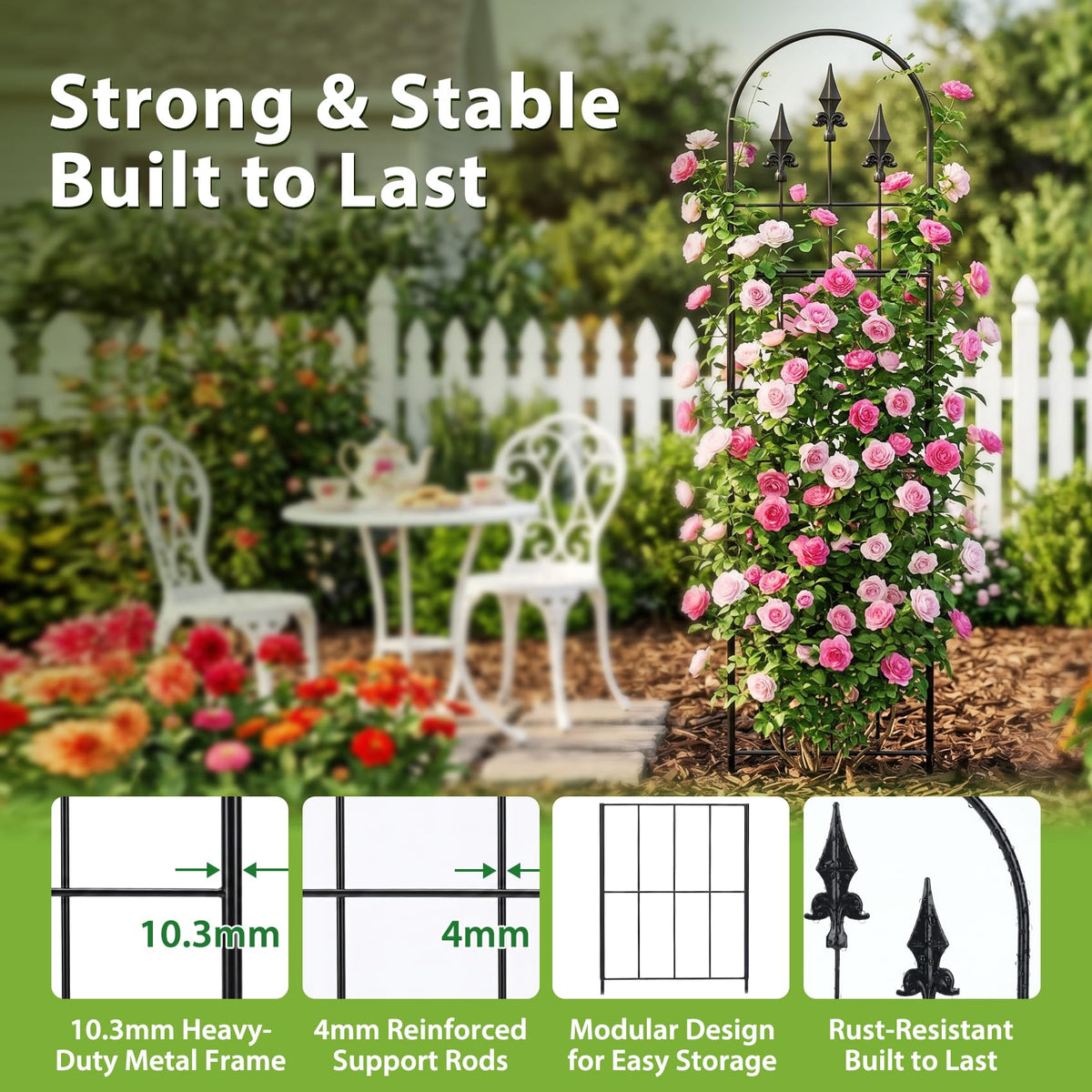 LATIHUUM arched metal trellis for roses adds elegant garden support.