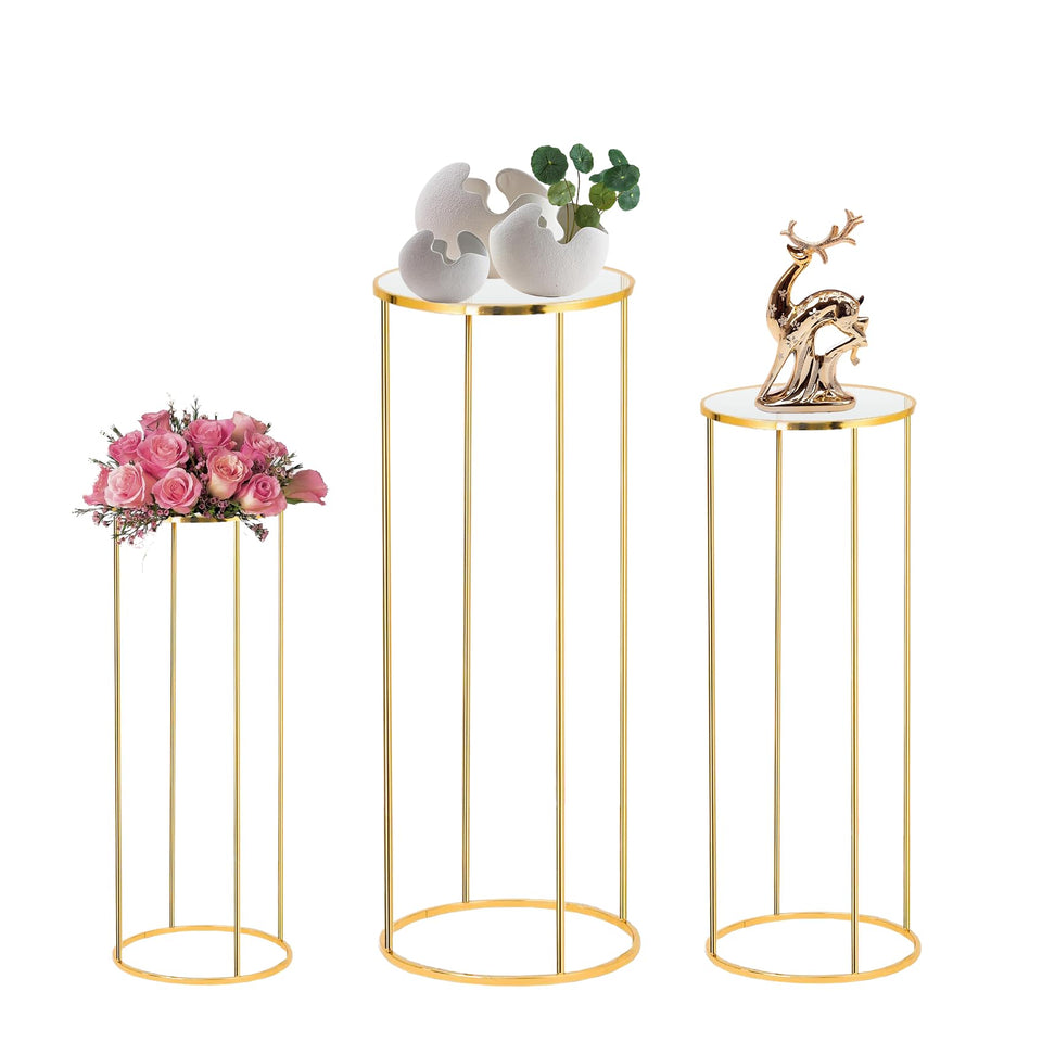 Latywen 15.75-inch pedestal stands elevating floral displays with a gold finish