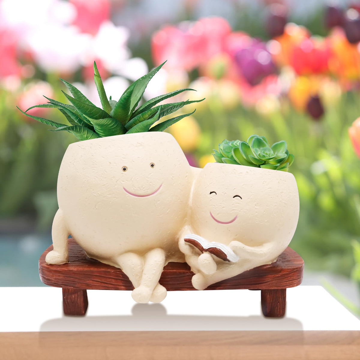 LAUGOKOBE Smily Face Planter Pot khaki color suits muted interiors.
