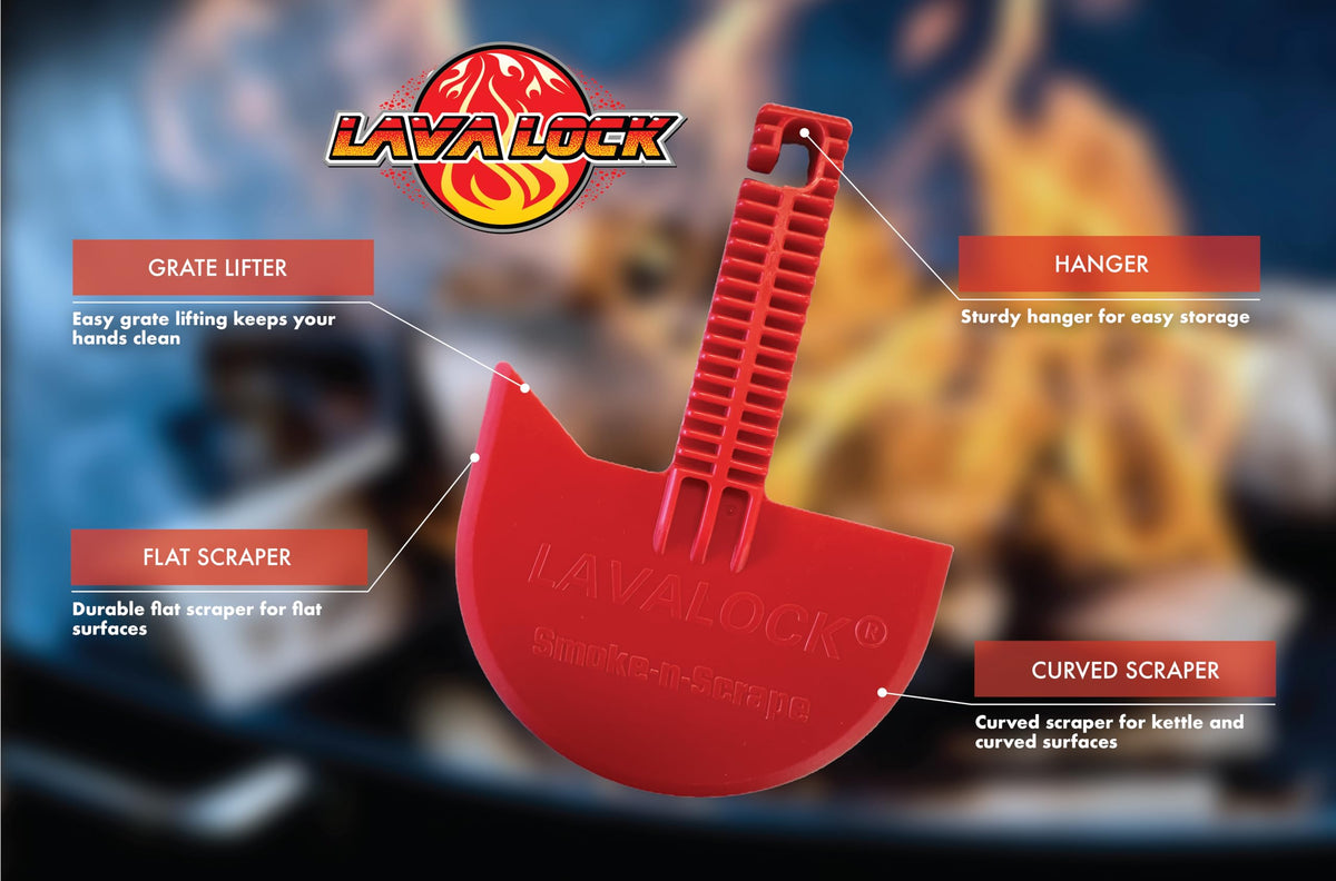 LavaLock Smok-n-Scrape fits Weber Kettle for easy cleanup.