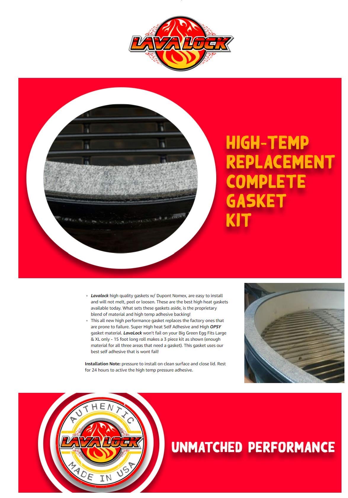 LavaLock Nomex gasket installed on Big Green Egg lid top