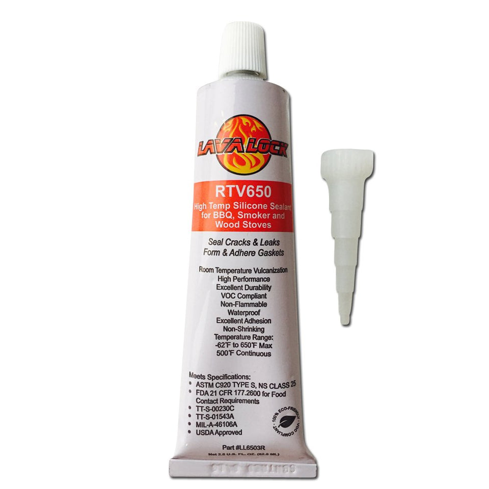 LavaLock RTV 650F high-temp silicone adhesive seals grill gaskets with heat resistance