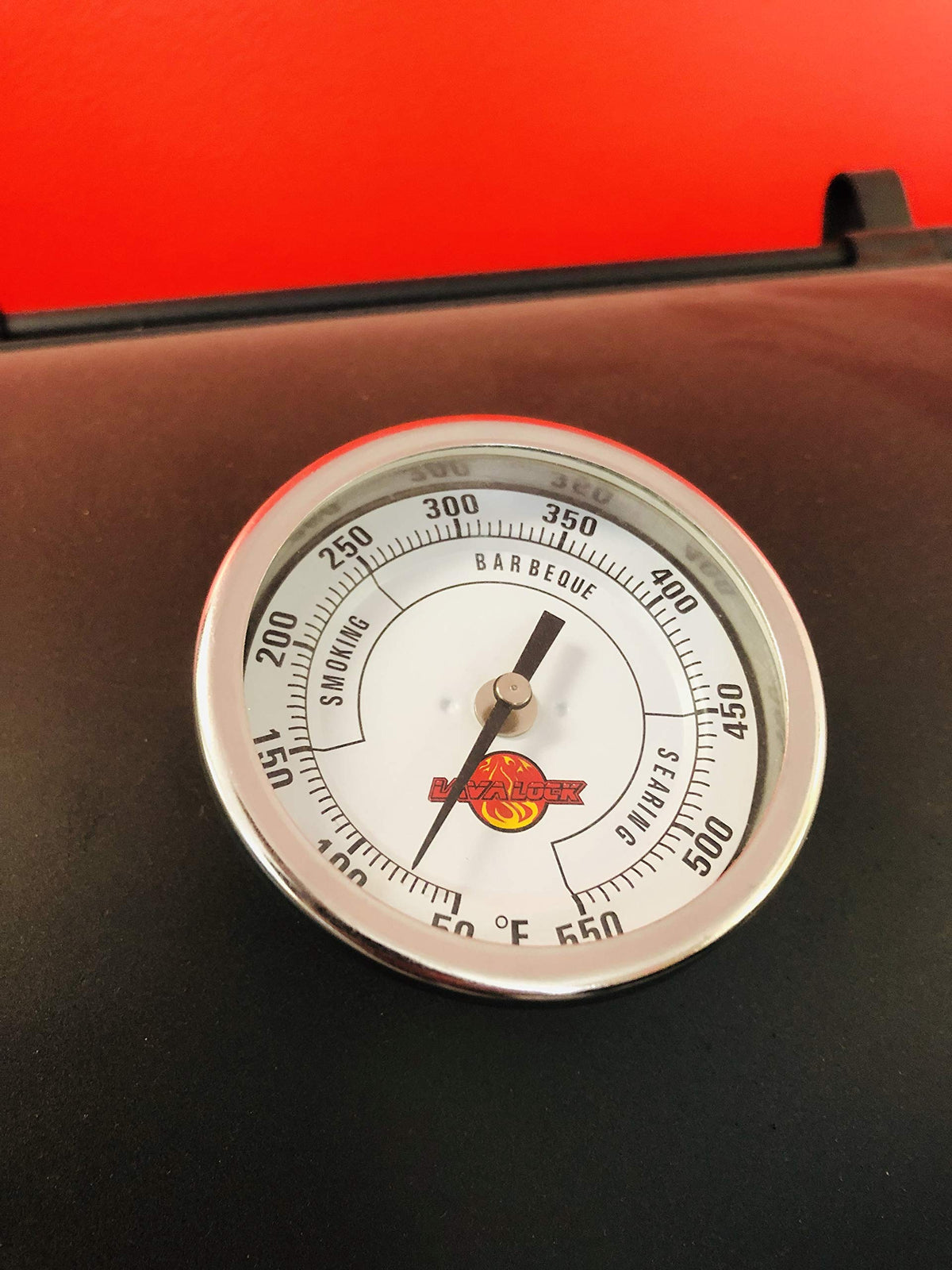 LavaLock thermometer installed on Oklahoma Joes Highland Longhorn grill.