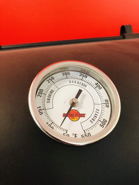 LavaLock thermometer installed on Oklahoma Joes Highland Longhorn grill.