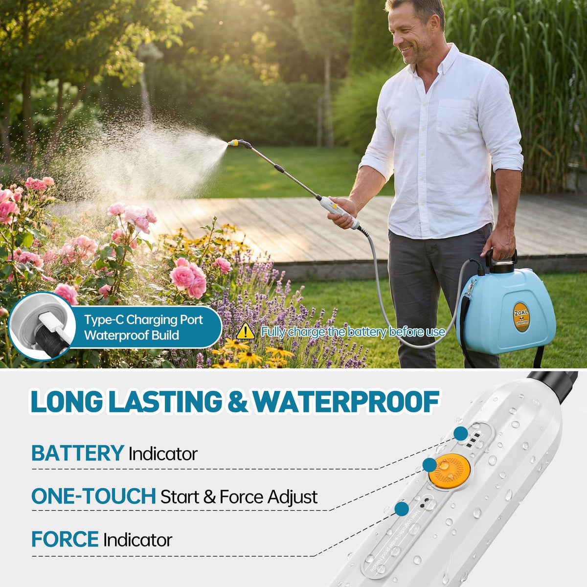 Lavendex 41-inch telescopic wand enables reach and precise misting.