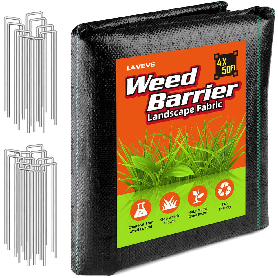 LAVEVE 4ft-50ft weed barrier fabric reduces weed growth while letting water and air pass