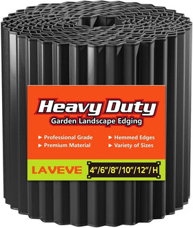 LAVEVE corrugated edging 8in-20ft black forms durable lawn borders for neat garden beds.