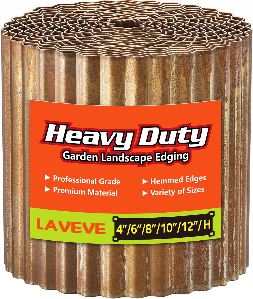 LAVEVE corrugated metal garden edging with rust finish enhances outdoor border durability