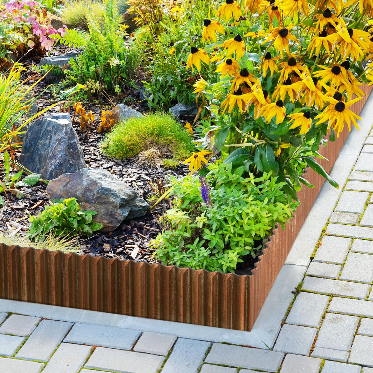 LAVEVE durable metal construction stands up to weather in outdoor borders
